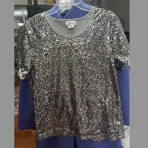 Chaus Silver Sequin Short Sleeve Top Size XL - perfect for coming holiday season